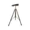 Super-Seat | Chroomkleurige verrekijker op houten statief met metalen details, zilver en bruin. |. | Horecameubilair