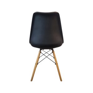 Super-Seat | The Eames retro design kuipstoelen zwart | Zwarte kunststof kuipstoel met houten poten en zwarte metalen draagstangen. | Horecameubilair