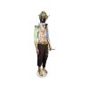 Super-Seat | Mannequin van hergebruikte materialen, met bont papier en karton, zwarte broek, goudkleurige accenten, wit plateau. | Horecameubilair
