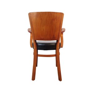 Super-Seat | Stoere houten armstoel met gebogen rugleuning, zwarte zitting. Materiaal: hout, kunstleer. Kleur: naturel & zwart. | Horecameubilair