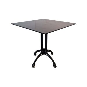 Super-Seat | The Metro café terrastafels HPL zwart 80x80 incl. onderstel Zwarte HPL tafel met vierkante bovenkant en metalen onderstel, stijlvolle terras tafel voor cafés. |. | Horecameubilair
