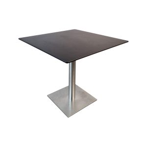 Super-Seat | Zwarte HPL eettafel, dun vierkant blad, metalen centraal onderstel. | Horecameubilair