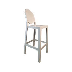 Super-Seat | Witte kunststof barkruk met ronde rugleuning, vier rechte poten en steunbalken. | Horecameubilair