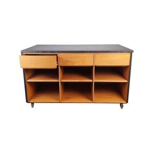 Super-Seat | Antraciet houten kast, marmeren blad, 3 laden, legplanken, zwenkwieltjes |. | Horecameubilair