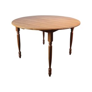 Super-Seat | Ronde tafel met glad houten blad, vier gedraaide poten, volledig hout, bruin van kleur. | Horecameubilair