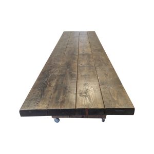 Super-Seat | Jorg verrijdbare steigerhouten (terras) stamtafel 330x90cm Lichtbruin steigerhout met zichtbare nerven, robuuste rechthoekige vorm, metalen wielen. | Horecameubilair