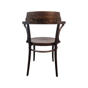 Super-Seat | The Sofia vintage houten Thon caféstoel met armleuning | Donker houten stoel met ronde zitting, gebogen vloerkleed en armleuningen. | Horecameubilair