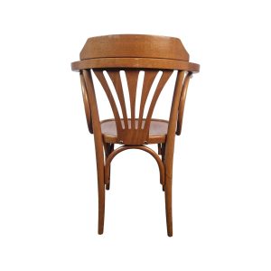 Super-Seat | A Nova vintage houten Thon armstoel in bruin | Bruine houten stoel, gebogen rugleuning, verticale spijlen en poten, volledig hout. | Horecameubilair