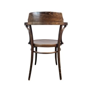 Super-Seat | Milford vintage houten Thon armstoel | Donkerbruin hout, ronde zitting, gebogen rugleuning en poten, volledig houten design. | Horecameubilair