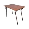 Super-Seat |Tudor vintage houten examen klaptafels 60x90cm Bruine houten tafel, zwart metalen klappoten, rechthoekig, op witte achtergrond. | Horecameubilair