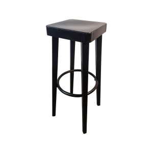 Super-Seat | De Beaumont Hutten Art Deco barkrukken zwart | Zwarte houten barkruk, vierkante zitting, rechte poten, ronde metalen voetsteun. | Horecameubilair
