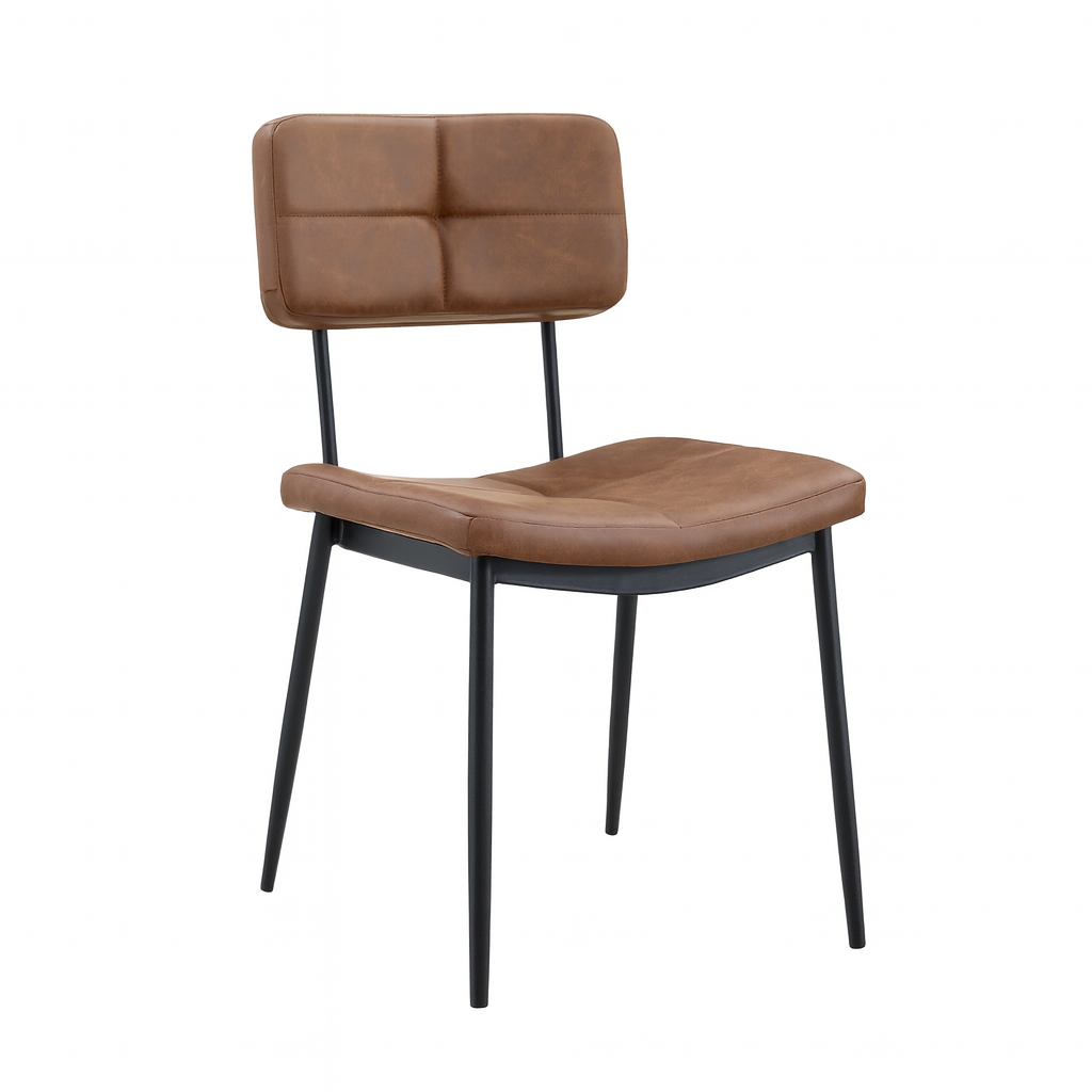 Super-Seat | Gerlon Vintage Leren Stoelen Cognac | Stoere cognac leren stoel met zwarte metalen poten, zachte zitting en vloerkleed, vintage look. | Horecameubilair