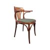 Super-Seat | The Classic Thon vintage armstoelen met groene zitting | Groene stoffen zitting, houten frame en rugleuning met gebogen armleuningen. | Horecameubilair