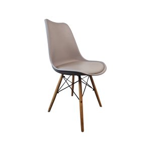 Super-Seat | The Eames retro design kuipstoelen grijs | Grijze kunststof kuipzitting, houten poten met zwarte metalen kruizen, retro look. | Horecameubilair