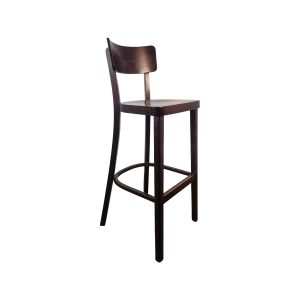 Super-Seat | The Felix industriële houten barkrukken donkerbruin | Donkerbruine houten barkruk met gebogen rugleuning en vier rechte poten. | Horecameubilair