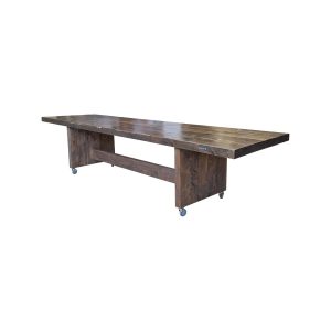 Super-Seat | De Jorg verrijdbare steigerhouten (terras) stamtafel 330x90cm | Natuurlijk steigerhout, rechthoekig, dikke bovenkant, stevige poten, metalen wielen |. | Horecameubilair