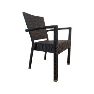 Super-Seat | The Metro horeca terrasstoelen zwart met arm | Zwarte wicker terrasstoel; kunststof vlechtwerk, metalen frame, armleuningen, moderne look. | Horecameubilair