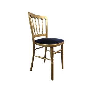 Super-Seat | De Napoleon stoelen goud met velours blauw zit Goudkleurig houten frame, blauwe velours zitting, verticale rugspijlen. | Horecameubilair