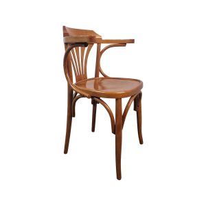 Super-Seat | The Nova vintage houten Thon armstoelen bruin | Donkerbruine houten stoel met gebogen rugleuning en vast schrijftafeltje aan de rechterkant. | Horecameubilair