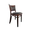 Super-Seat | The Stonemill vintage houten stoelen Hutten stoelen | Donkerhouten stoel met gebogen vloerkleed, zwarte stoffen zitting, metalen noppen. | Horecameubilair