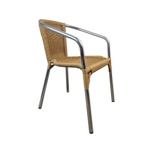 Super-Seat | Tivoli terrasstoel Stapelbaar chroom frame, gevlochten vlechtwerk zitting/rugleuning, kleur naturel, wit achtergr. | Horecameubilair