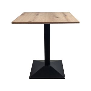 Super-Seat | The Mason Melamine eiken tafelbladen 67x67cm | Lichtbruin eikenhouten blad, zwarte metalen poot, vierkant, modern design. | Horecameubilair