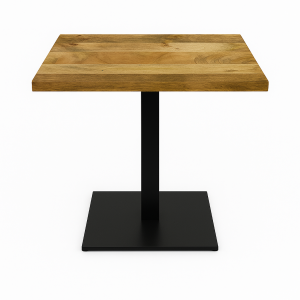 Super-Seat | Horeca tafels mango hout 70x70cm met onderstel | Vierkante tafel, mangohouten blad, lichtbruin, zwart metalen voet, horeca. | Horecameubilair
