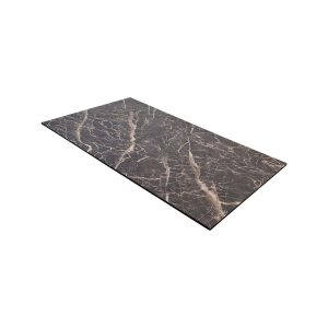 Super-Seat | HPL horeca tafelbladen zwart marmer 220x90cm Zwart HPL tafelblad met wit/lichtgrijs marmerpatroon, rechthoekig, op witte achtergrond. | Horecameubilair