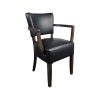 Super-Seat | Zwarte horeca stoel met donkere houten poten, armleuning, gebogen vloerkleed & gestoffeerde zitting. | Horecameubilair