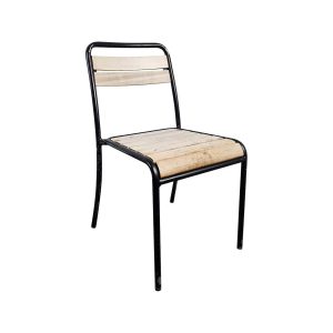 Super-Seat | Zwarte metalen frame, lichte houten lat als zit- en rugleuning, simpel ontwerp. | Horecameubilair