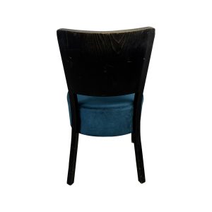 Super-Seat | Houten horecastoel met zwarte rugleuning en poten, cognac zitting, witte achtergrond. | Horecameubilair