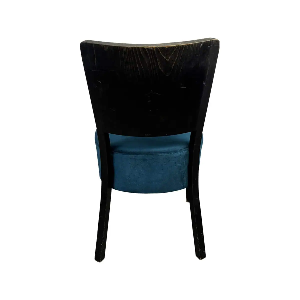 Super-Seat | Houten horecastoel met zwarte rugleuning en poten, cognac zitting, witte achtergrond. | Horecameubilair