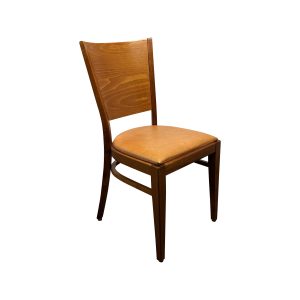 Super-Seat | Lisa houten horeca stoelen met cognac zitting | Massief houten stoel, gebogen rugleuning, cognackleurige stof, warme afwerking. | Horecameubilair