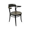 Super-Seat |Zwarte houten lijst, cognac zitting, armleuningen en vier slanke poten; licht verweerde look. | Horecameubilair