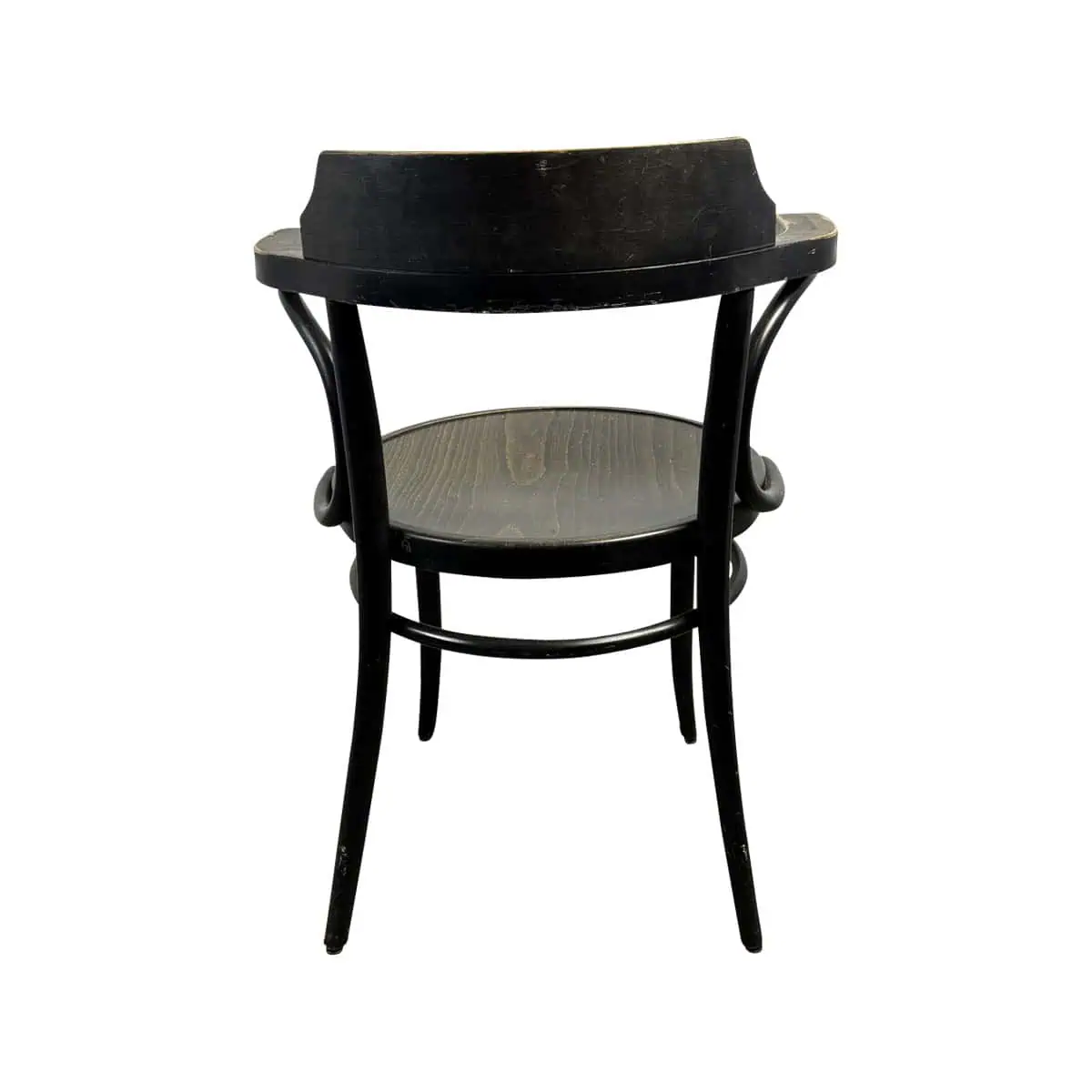 Super-Seat |Houten stoel met cognac zitting, zwart frame, ronde zitting, slijtage rugleuning, vier poten. | Horecameubilair