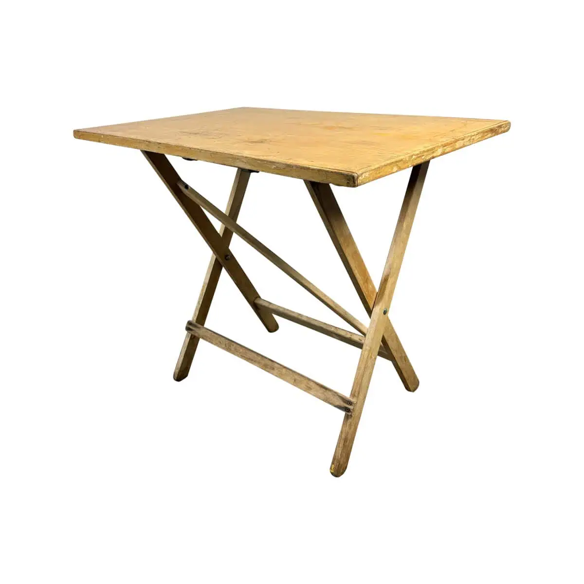 Super-Seat | Rechthoekige houten vouwtafel met gekruiste poten, lichtbruin, op witte achtergrond. | Horecameubilair