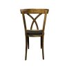 Super-Seat | XL corten stalen decoratie beurs deuren set van 4 Houten stoel met gebogen vloerkleed, X-design, donkere zitting, op witte achtergrond. | Horecameubilair
