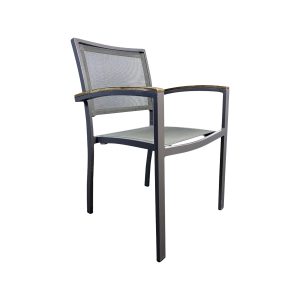 Super-Seat |Vento Vervoort (terras) armstoelen grijs Metaal met grijs gaas, gebogen armleuningen, rechte poten; strakke en moderne look. | Horecameubilair