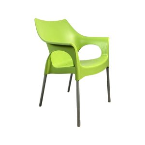 Super-Seat | The Educa vintage schoolstoelen zwart | Groene kunststof stoel met gebogen armleuningen, zwarte metalen poten; schoolstijl. | Horecameubilair