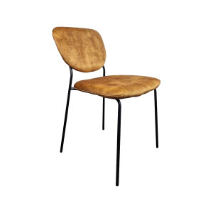 Super-Seat | Moderne Stoelen Collectie | Bruine stoffen stoel met zwarte metalen poten, minimalistisch design tegen witte achtergrond. | Horecameubilair