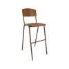 Super-Seat | The Vanitas vintage old school barkrukken bruin met brons frame | Bruine houten barkruk, gebogen rugleuning, slanke bronzen metalen poten, voetsteun. | Horecameubilair