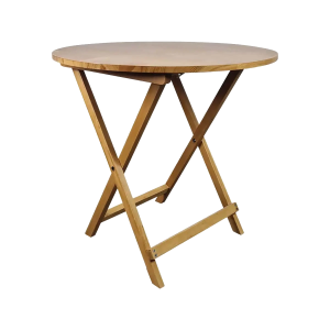 Super-Seat | Ronde houten klaptafel lichtbruin Ronde klaptafel van lichtbruin hout met gekruiste poten en steun, witte achtergrond. | Horecameubilair