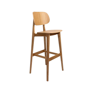 Super-Seat | Barkrukken Hout | Lichtbruine houten barkruk met gebogen rugleuning, vlakke zitting en stevige dwarsbalken. | Horecameubilair