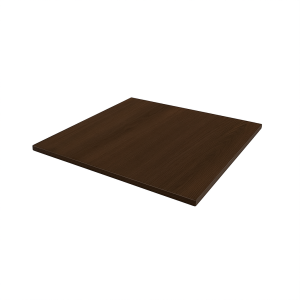 Super-Seat | Kasteel eiken melamine tafelbladen 67x67cm | Donkerbruine melamine tafelbladen met ronde hoeken, houtlook op witte achtergrond. | Horecameubilair