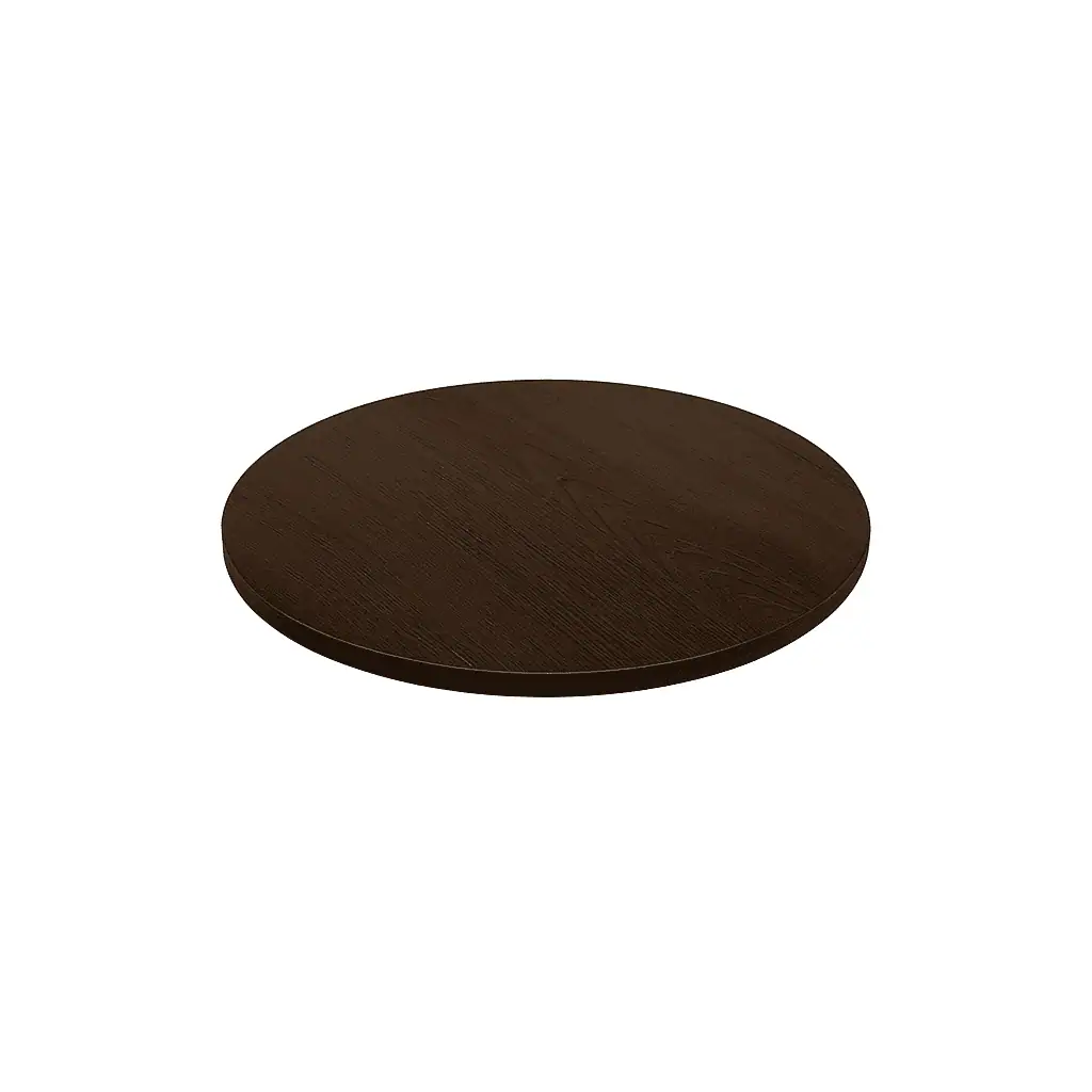 Super-Seat |Donkerbruin melamine tafelblad met ronde hoeken, eiken look, tegen witte achtergrond. | Horecameubilair