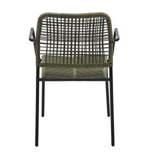 Super-Seat | Harper Horeca Budget Stapelstoelen Groen met Arm | Olijfgroene geweven stoel, zwart metalen frame, grid rugleuning, armleuningen. | Horecameubilair