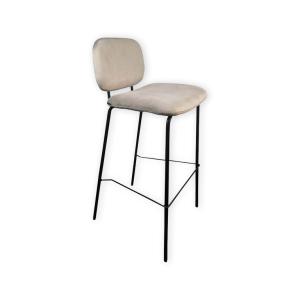 Super-Seat | Moderne barkrukken Barkruk met lichtbeige stoffen zitting, rugleuning en zwart metalen frame met dunne poten en voetensteun. | Horecameubilair
