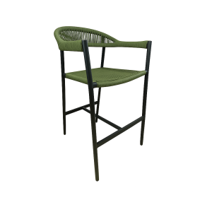 Super-Seat | Praag (terras) barkrukken | Barkruk met groen vlechtwerk, metalen poten, armleuningen en voetensteun, ideaal voor buiten. | Horecameubilair