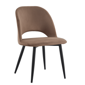 Super-Seat | Eetkamerstoel in mokka velours met gebogen uitgesneden rugleuning en zwarte metalen poten. | Horecameubilair