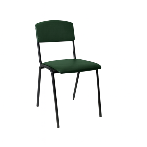 Super-Seat | Vanitas stapelstoelen groen Donkergroene stoffen zitten en deken, zwart metalen onderstel met 4 poten, op witte achtergrond. | Horecameubilair
